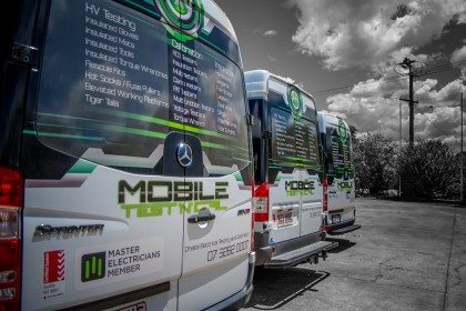 Mobile Test n Cal Onsite Testing and Calibration Service vans at the depot from rear